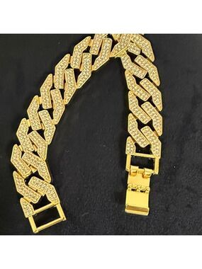 Unisex Stainless Steel Bracelet Gold & Rhinestones
